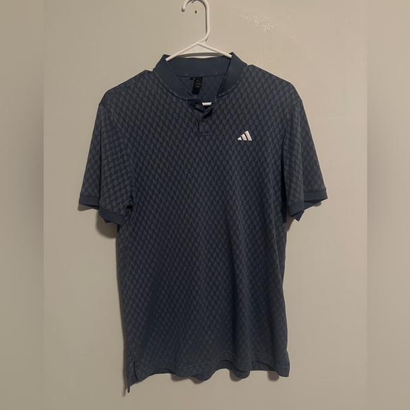 Adidas Men's Patterned Navy Button Soccer Short Sleeve Shirt Small - Picture 1 of 9